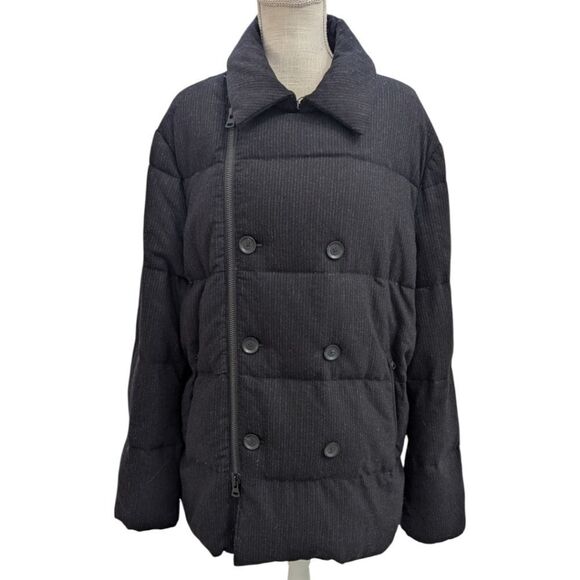Theory Men's XXL Teddy Rush Double Breasted Down Puffer Coat Wool Blend in Black - Picture 1 of 10